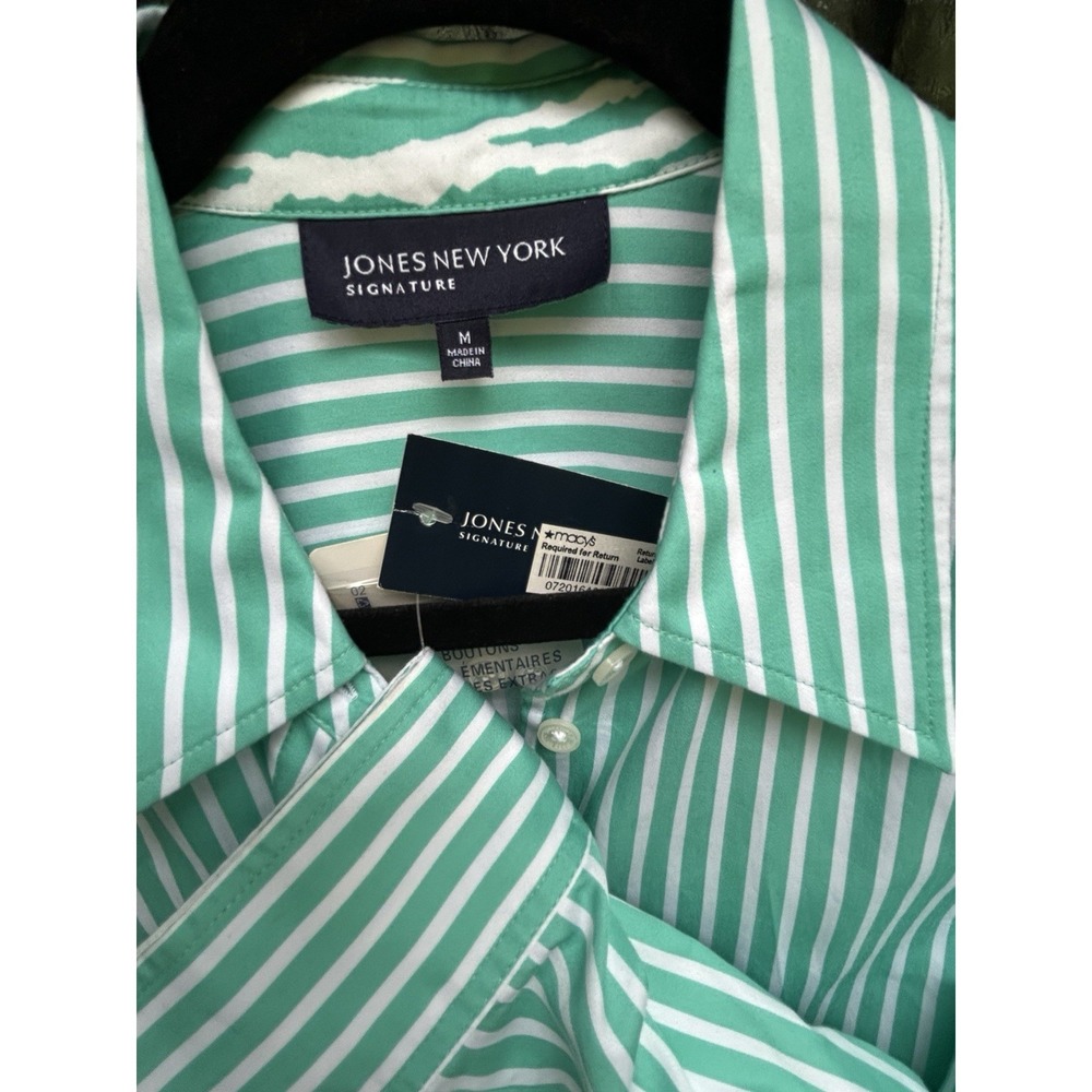 Jones New York Signature NWT Seafoam Green White Striped Button Shirt Medium M - Picture 7 of 11